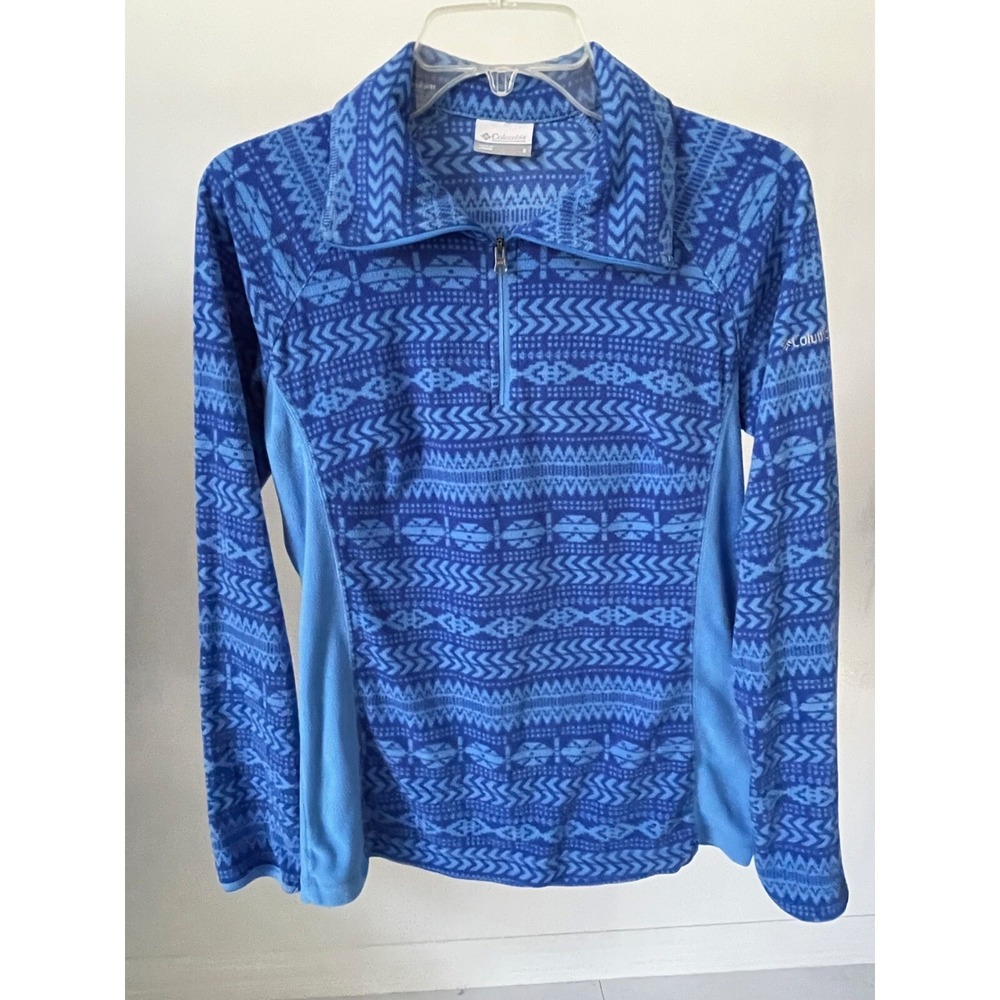 Columbia Quarter Zip Fleece Pullover Women's Size S Blue Aztec Print Lightweight